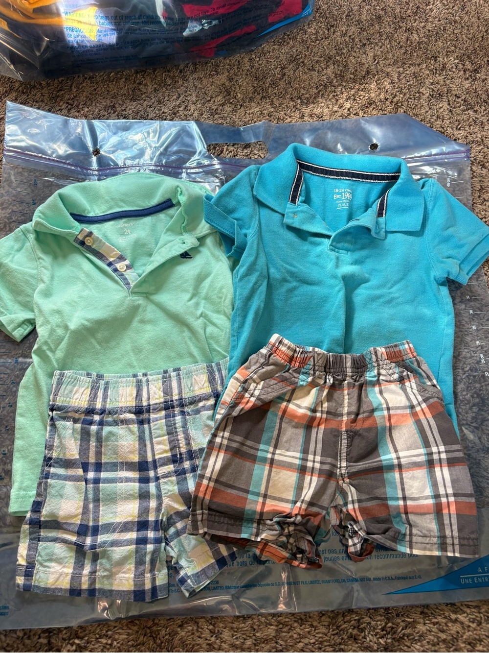 2-Pack Kids Polo Shirt Set with Plaid Shorts - Teal & Mint